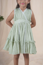 Load image into Gallery viewer, Green Check Lace Dress for Girls | Muslin Cotton