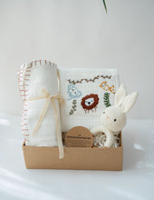 Load image into Gallery viewer, Baby Boy Gift Hamper with Cotton Romper and Swaddle | Little Meadows | White