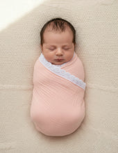 Load image into Gallery viewer, Organic Muslin Baby Swaddle/Blanket With Lace | Soft Pink Dream Wrap