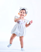 Load image into Gallery viewer, A cute baby wearing a baby girl dresses and head band.