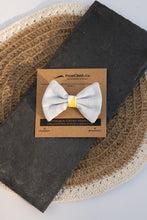Load image into Gallery viewer, A Cotton Bow Hair Clip kids hair accessories kept on a crochet table cloth