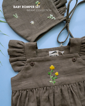 Load image into Gallery viewer, It is an organic baby romper set which has two pieces in total kept upon a blue background.
