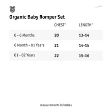 Load image into Gallery viewer, A size chart of organic baby romper set.