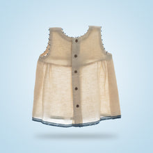 Load image into Gallery viewer, A beautiful white front inverted pleat and tiny handcrafted French knots running across shoulders.