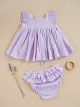 Load image into Gallery viewer, Pure Ruffle Baby Dress with Bloomers | Mull Cotton - Purple
