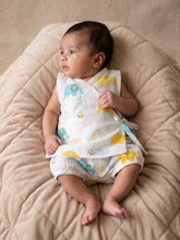 Load image into Gallery viewer, Block Printed Muslin Jablas for Newborns | Yellow Floral and Elephant Print
