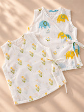 Load image into Gallery viewer, Block Printed Muslin Jablas for Newborns | Yellow Floral and Elephant Print
