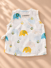 Load image into Gallery viewer, Block Printed Muslin Jablas for Newborns | Yellow Floral and Elephant Print

