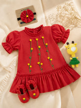 Load image into Gallery viewer, Embroidery Dress for Girls | Chanderi Silk - Red
