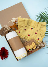 Load image into Gallery viewer, Baby Girl Gift Hamper with Muslin Swaddle and Toy- Yellow Sunshine
