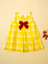 Load image into Gallery viewer, Yellow Check Rakhi Gift Hamper for Sister - Vintage Dress &amp; Handmade Doll
