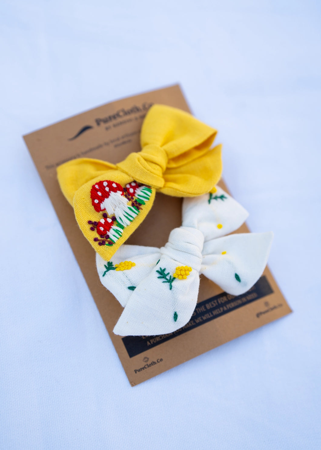 Cotton Linen Hair Bow Clip for Girls | Mushroom | Yellow