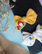 Load image into Gallery viewer, Cotton Linen Hair Bow Clip for Girls | Mushroom | Yellow
