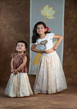 Load image into Gallery viewer, Royal Elephant Embroidery Skirt and Top Set | Off-White &amp; Gold Stripes
