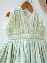 Load image into Gallery viewer, Green Check Lace Dress for Girls | Muslin Cotton
