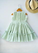 Load image into Gallery viewer, Green Check Lace Dress for Girls | Muslin Cotton
