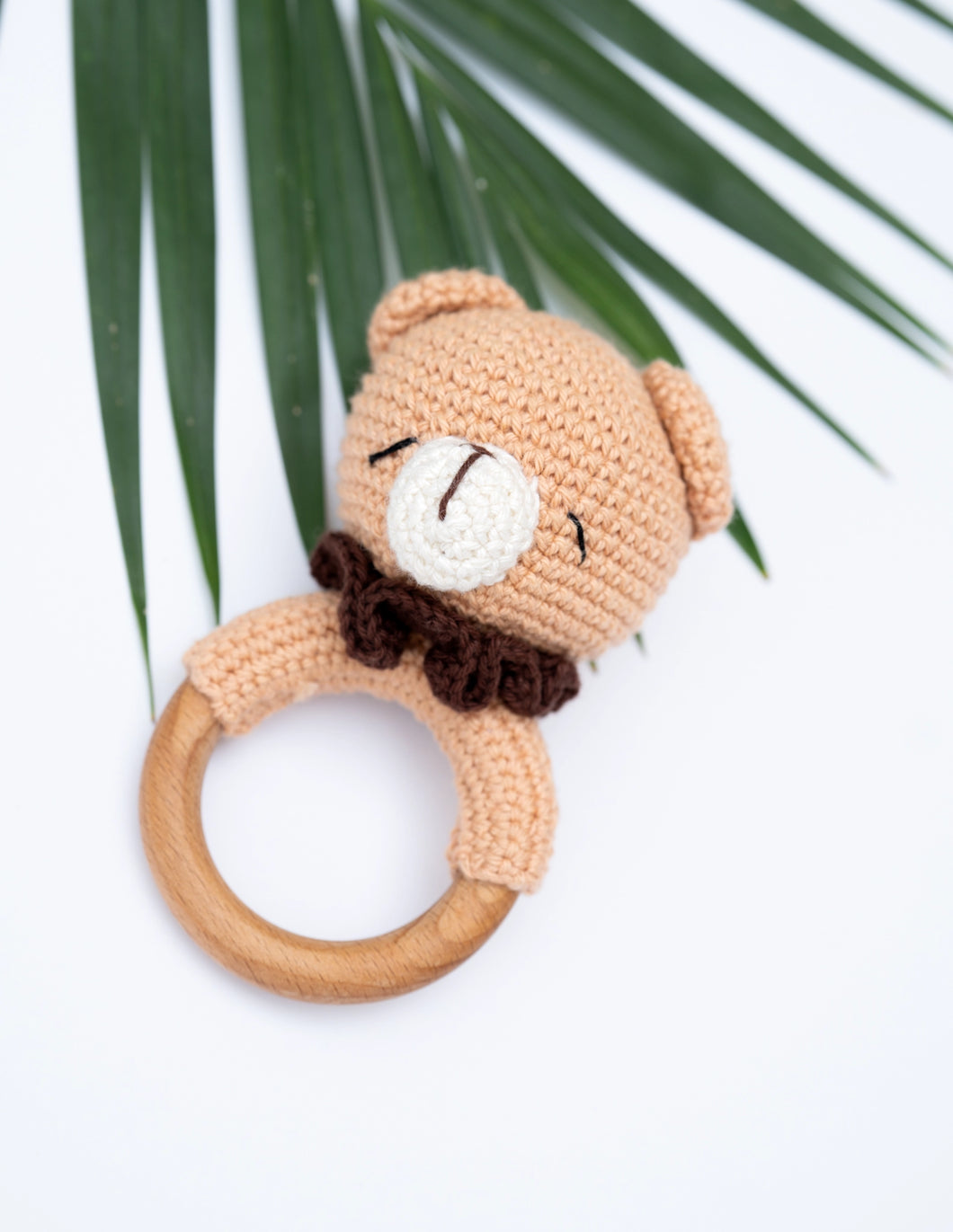 Timber Tots Crochet Bear Rattle | Wooden Baby Teether | Brown