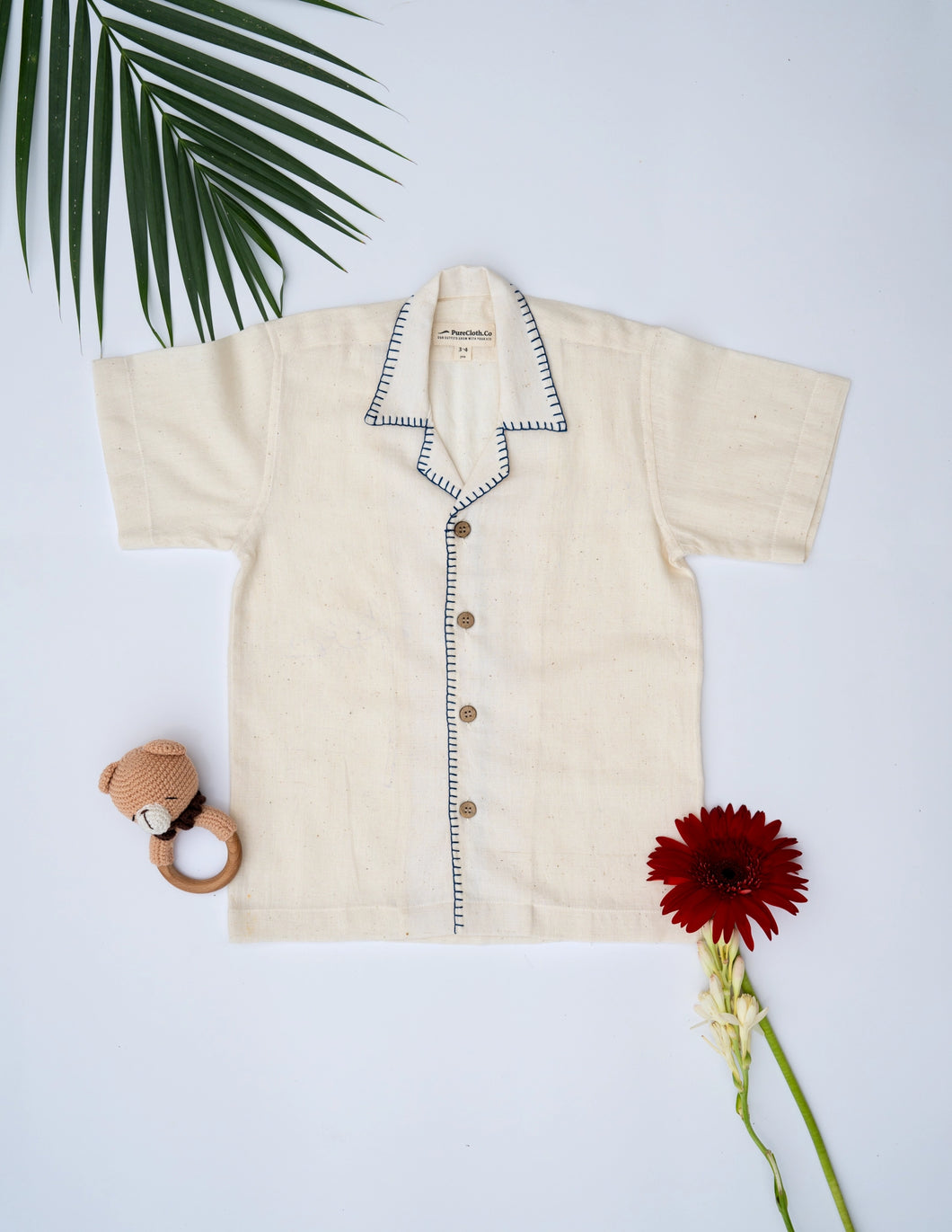 Handwoven Cotton Shirt for Kids |  Spread Collar | Off-White