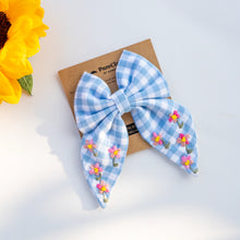 Load image into Gallery viewer, Blue Classic Check Big Bow - Embroidery
