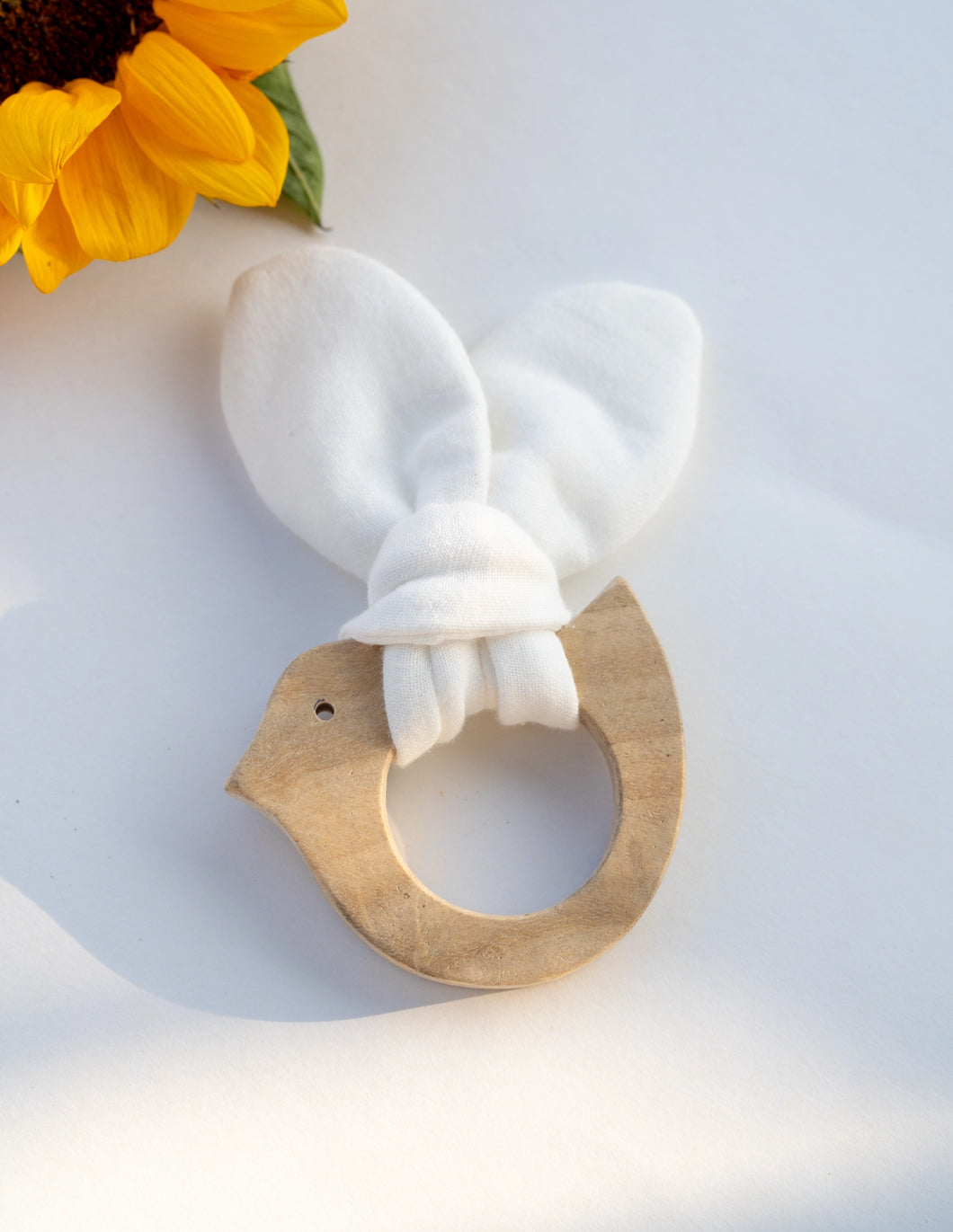 Bunny Ear Wooden Baby Teether White