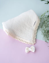 Load image into Gallery viewer, Organic Muslin Baby Swaddle/Blanket With Lace | Cuddle Cloud Infant Wrap
