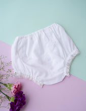 Load image into Gallery viewer, Organic Cotton Mul Baby Bloomers | Lace Diaper Cover| White
