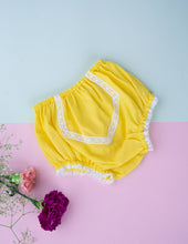 Load image into Gallery viewer, Organic Cotton Mul Baby Bloomers | Lace Diaper Cover| Yellow
