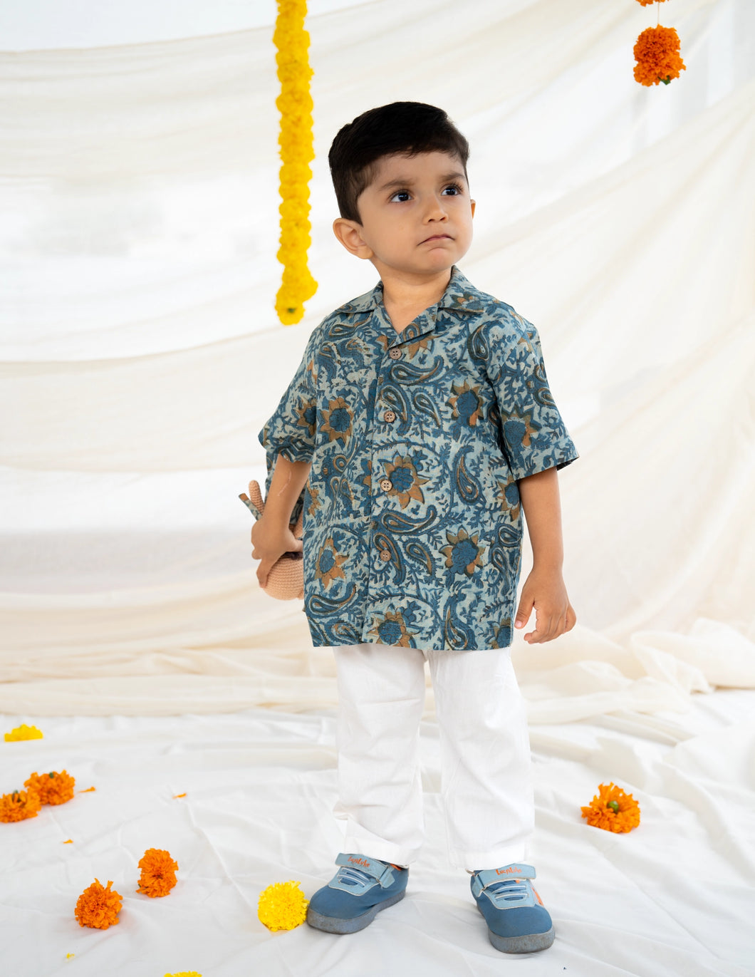 Cotton Shirt for Kids | Classic Collar | Indigo Print