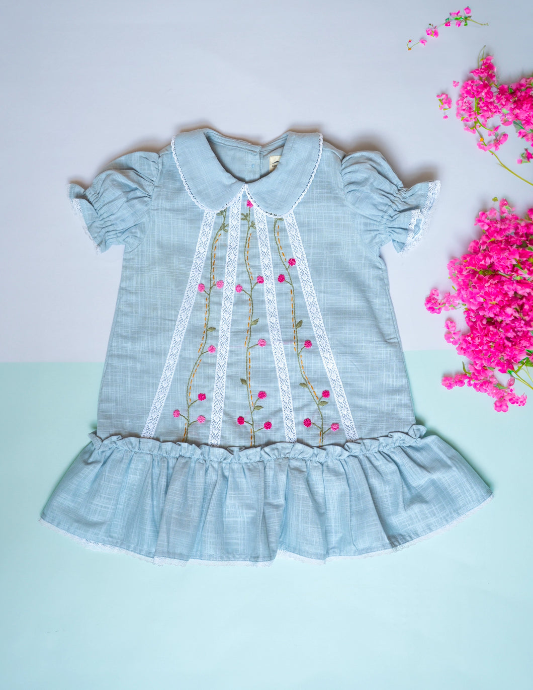Lace Dress for Girls | Cotton | Blue Grey