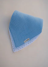 Load image into Gallery viewer, Organic Muslin Baby Swaddle/Blanket With Lace | Soft Blue Snuggle Wrap
