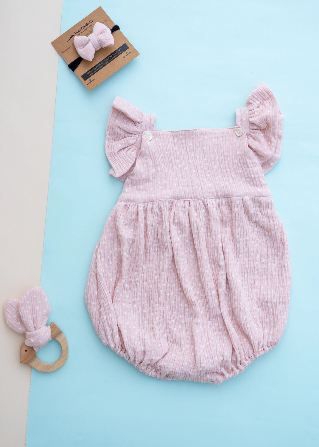 Organic Cotton Baby Romper for Girls - Pink Heart