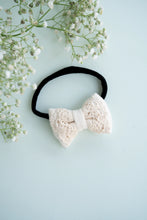Load image into Gallery viewer, Newborn Mini Lace Bow | Headband | Off White
