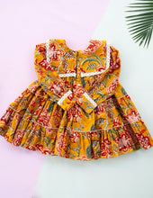 Load image into Gallery viewer, Golden Blossom Tiered Cotton Dress for Girls
