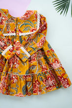 Load image into Gallery viewer, Golden Blossom Tiered Cotton Dress for Girls
