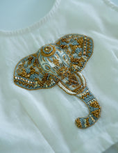 Load image into Gallery viewer, Royal Elephant Embroidery Skirt and Top Set | Off-White &amp; Gold Stripes
