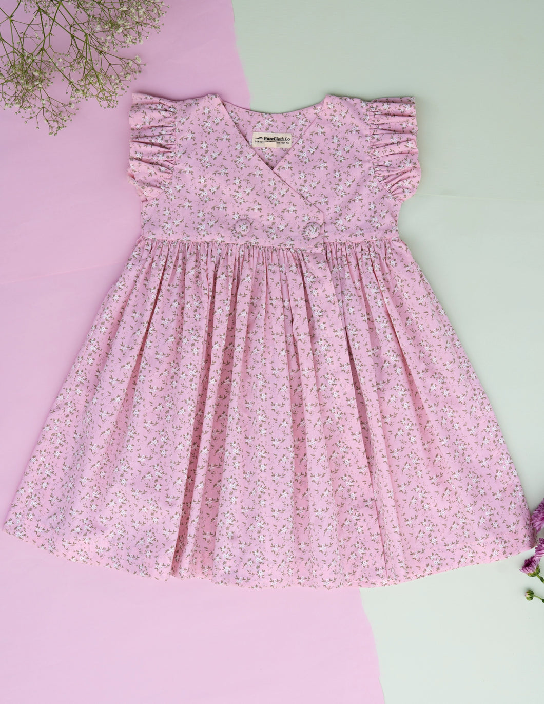 Rosette Flutter Wrap Magic | Pink Cotton Dress for Girls