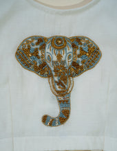 Load image into Gallery viewer, Royal Elephant Embroidery Skirt and Top Set | Off-White &amp; Gold Stripes
