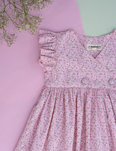 Load image into Gallery viewer, Rosette Flutter Wrap Magic | Pink Cotton Dress for Girls
