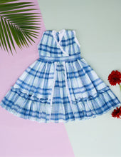 Load image into Gallery viewer, Classic Blue Check Lace Dress for Girls | Mul Cotton Frock
