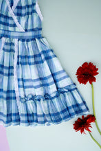 Load image into Gallery viewer, Classic Blue Check Lace Dress for Girls | Mul Cotton Frock
