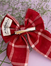 Load image into Gallery viewer, Royal Maroon Check Big Bow | Hair Clip
