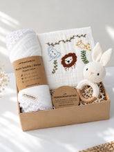 Load image into Gallery viewer, Baby Boy Gift Hamper with Cotton Romper and Swaddle | Little Meadows | White
