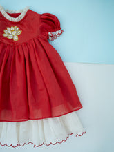 Load image into Gallery viewer, Lotus Bloom Festive Dress | Red Chanderi Silk
