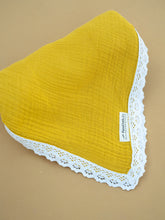 Load image into Gallery viewer, Lace-Trimmed Organic Cotton Swaddle Blanket | Mustard Yellow
