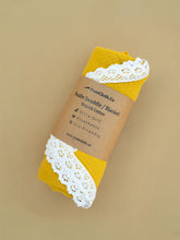 Load image into Gallery viewer, Lace-Trimmed Organic Cotton Swaddle Blanket | Mustard Yellow
