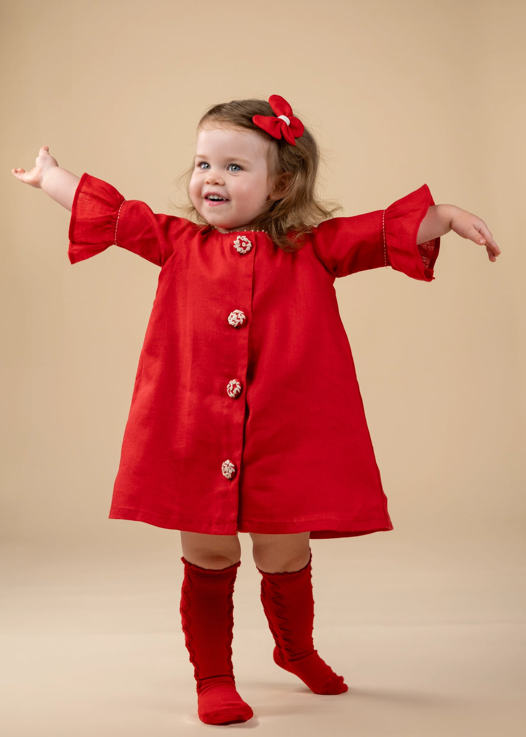 Christmas Wonderland | Red A-Line Dress | Cotton Linen