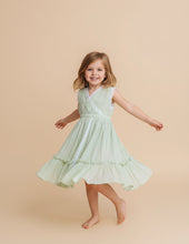 Load image into Gallery viewer, Classic Lace Dress for Girls - Green Stripe - Mul Cotton Frock
