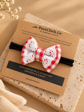 Load image into Gallery viewer, Red Check Lace Mini Bow for Infants | Hair Clip | Headband
