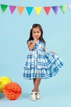 Load image into Gallery viewer, Classic Blue Check Lace Dress for Girls | Mul Cotton Frock
