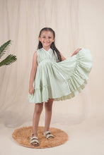 Load image into Gallery viewer, Green Check Lace Dress for Girls | Muslin Cotton
